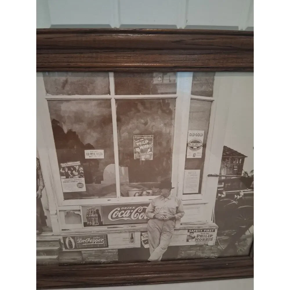 Modern Wood Framed Vintage Style B&W Photo Country Store Coca Cola Dr Pepper...